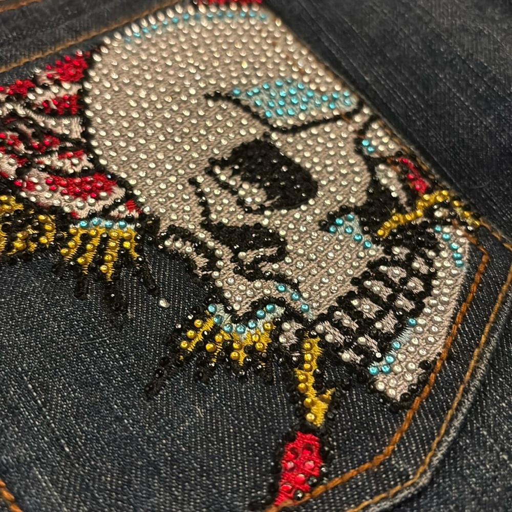 Designer Jeans with Rhinestone Skull detail